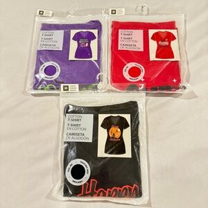 3 T-Shirts with Halloween Pics & Phrases, Purple Red Black Women’s Sz M